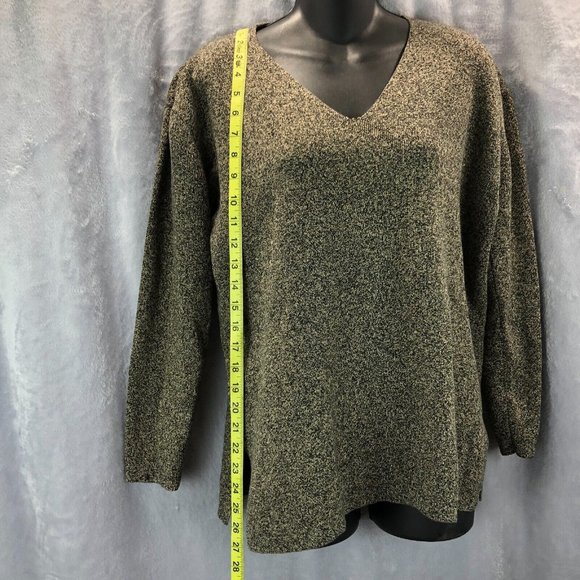 Amore Womens Sz M Cotton V-neck Khaki Green & Black 3/4 Sleeve Pullover Sweater - Picture 4 of 10